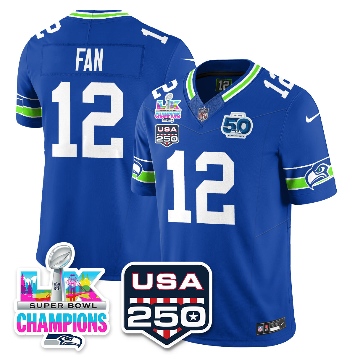 SEA Super Bowl LX Champions Jersey - All Stitched N1