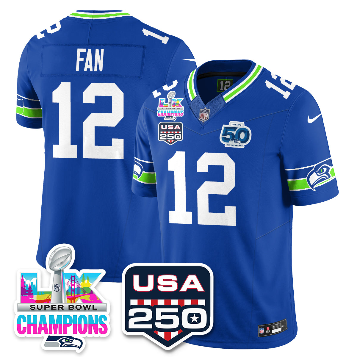SEA S.Bowl LX & 50th Patch Champions Vapor Limited Jersey - All Stitched -DMQ