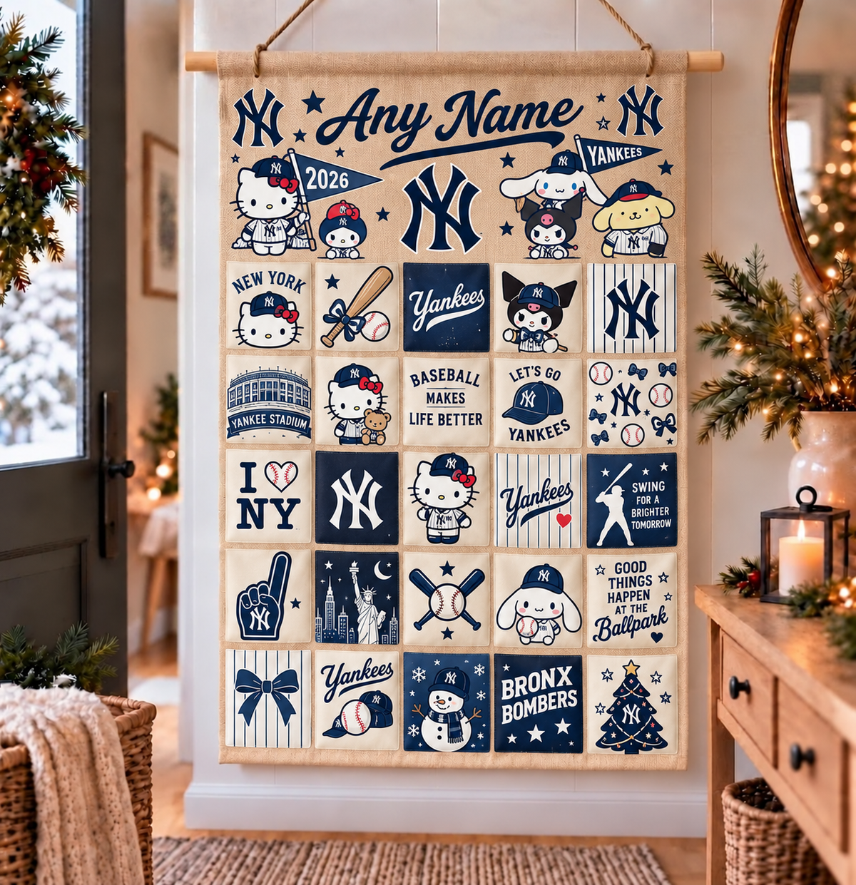 New York Yankees Christmas x Santorini Friends Custom Wall Advent Calendar - Printed V2