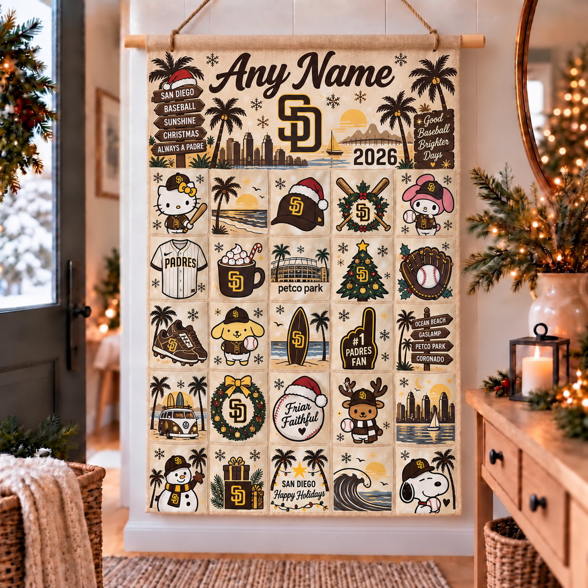 San Diego Padres Christmas x Santorini Friends Custom Wall Advent Calendar - Printed V2