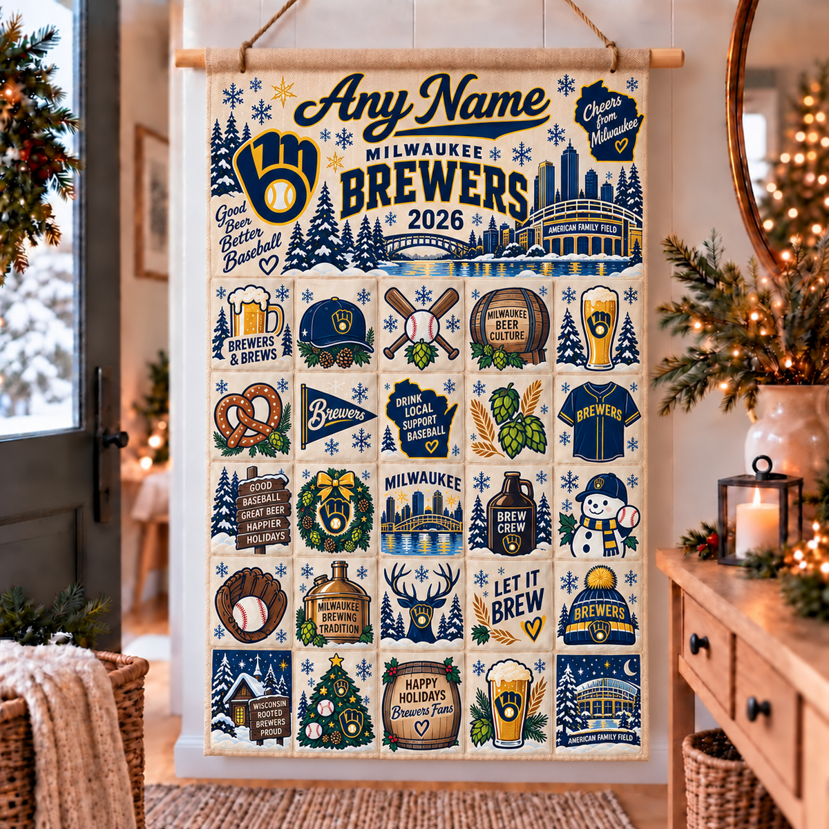 Milwaukee Brewers Christmas Custom Wall Advent Calendar - Printed