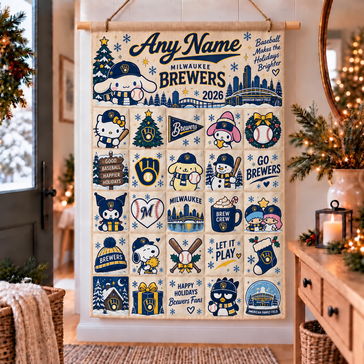 Milwaukee Brewers Christmas Custom Wall Advent Calendar - Printed V5