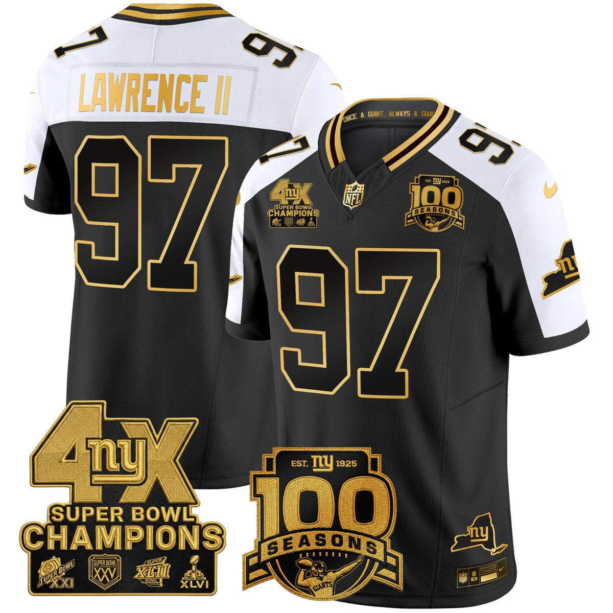 NYG 4X Champions & 100th Season Patch Vapor Limited Jersey - Stitched