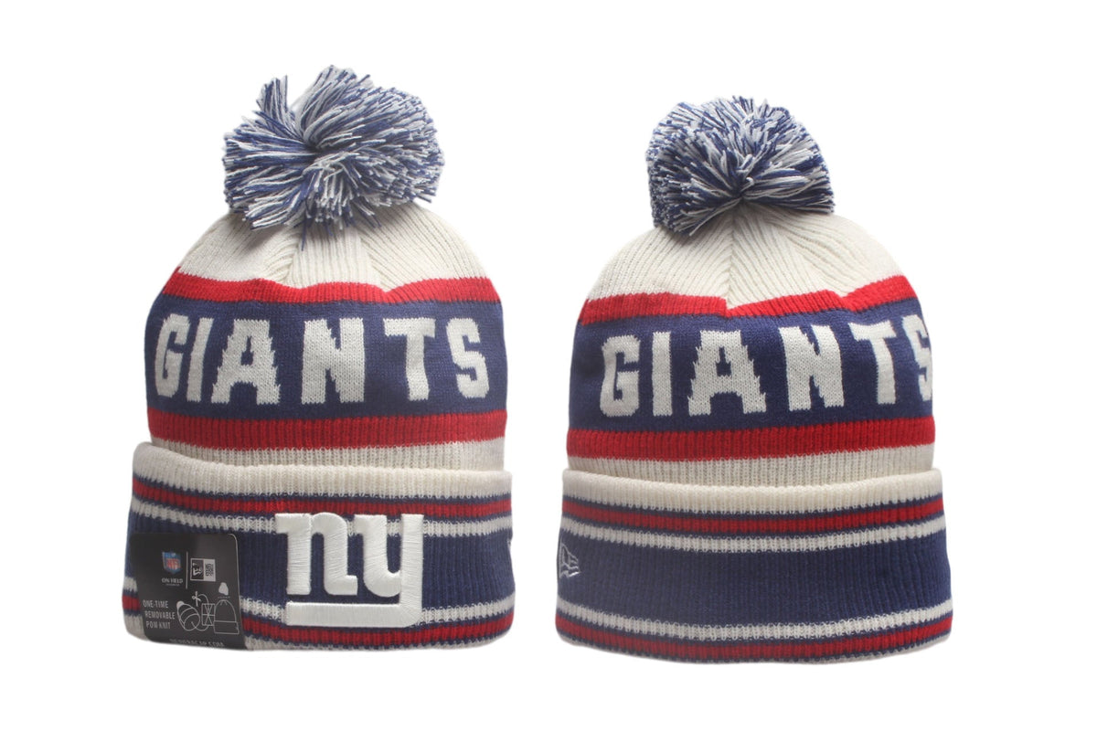 New York Giants Cuffed Knit Hat with Pom - Embroidered Patch