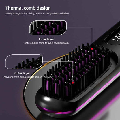 Wireless LCD Rechargeable Ceramic Heating Straight Hair Comb