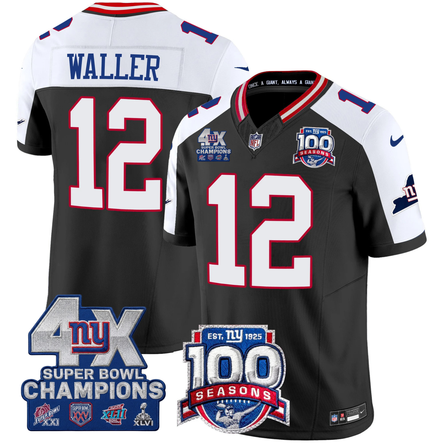 NYG 4X Champions & 100th Season Patch Vapor Limited Jersey - Stitched