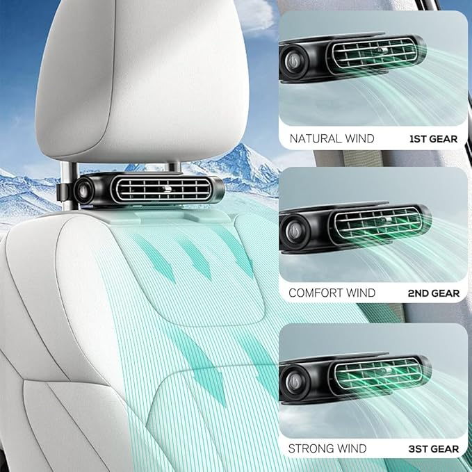 Car Seat Cooling Fan 3 Speeds Adjustable Portable