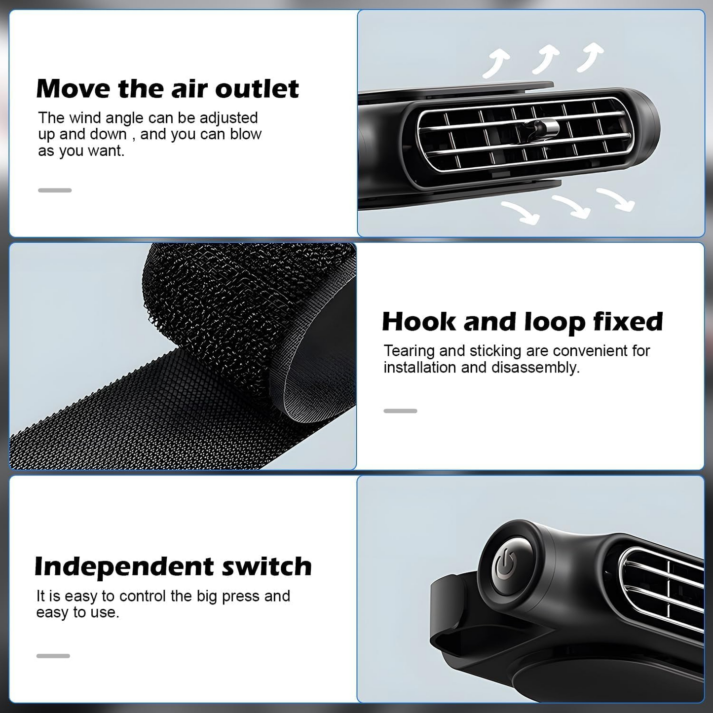 Car Seat Cooling Fan 3 Speeds Adjustable Portable