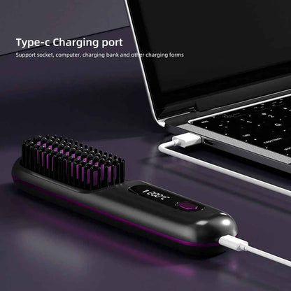 Wireless LCD Rechargeable Ceramic Heating Straight Hair Comb
