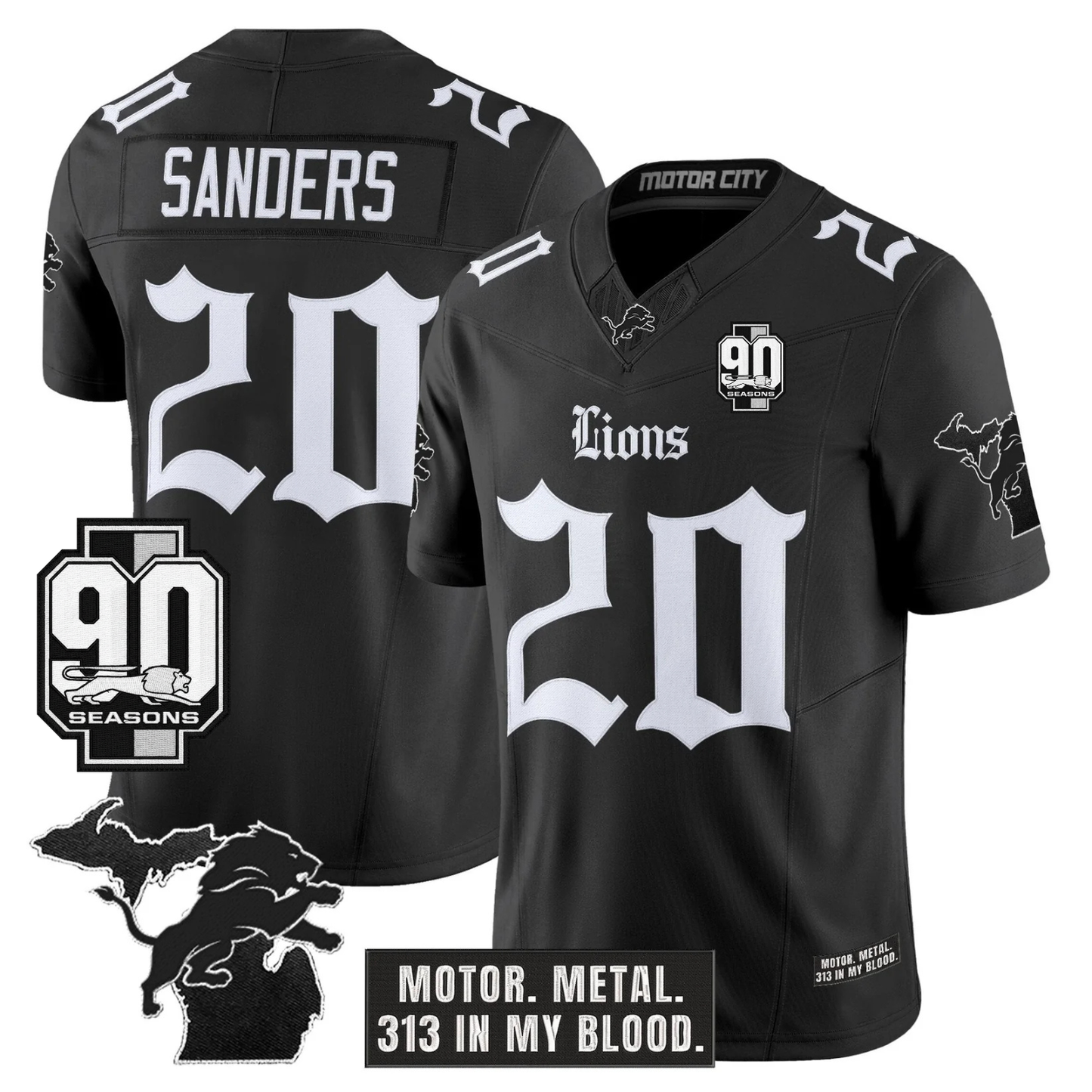 DET 'Gothic Motor Grit Edition' 90th Season Patch Vapor Limited Jersey - All Stitched