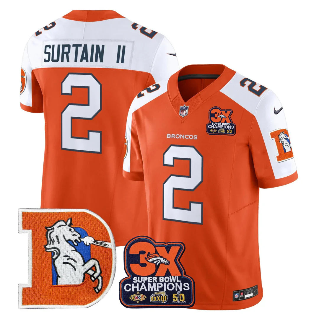 DEN Throwback 3-Times Champions Patch Vapor Limited Jersey - All Stitched