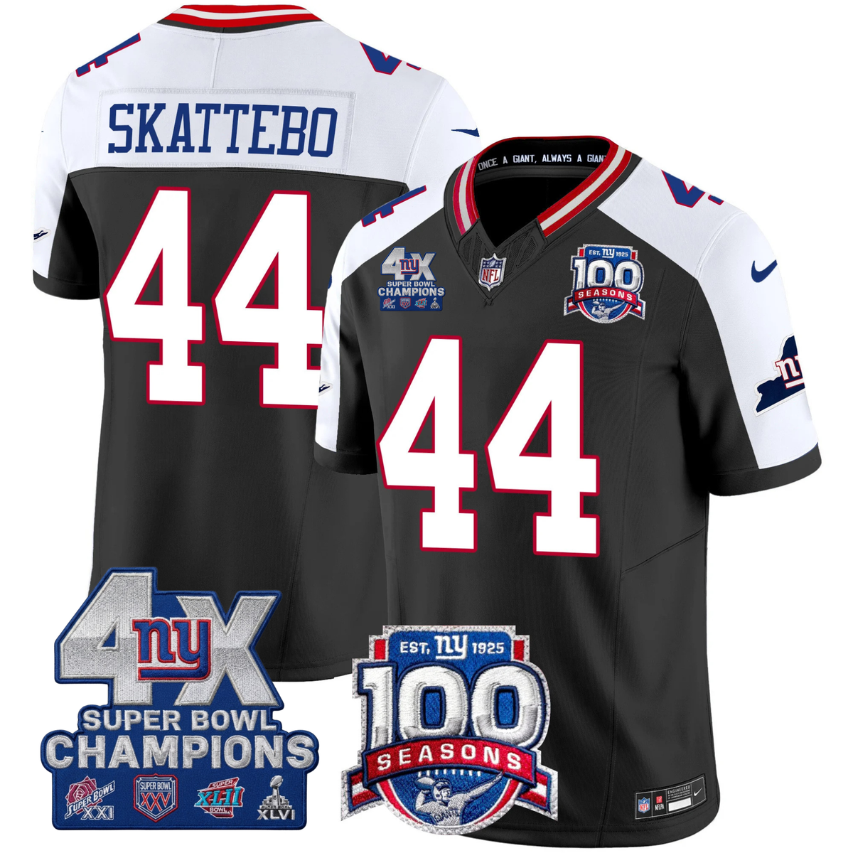 NYG 4X Champions & 100th Season Patch Vapor Limited Jersey - Stitched