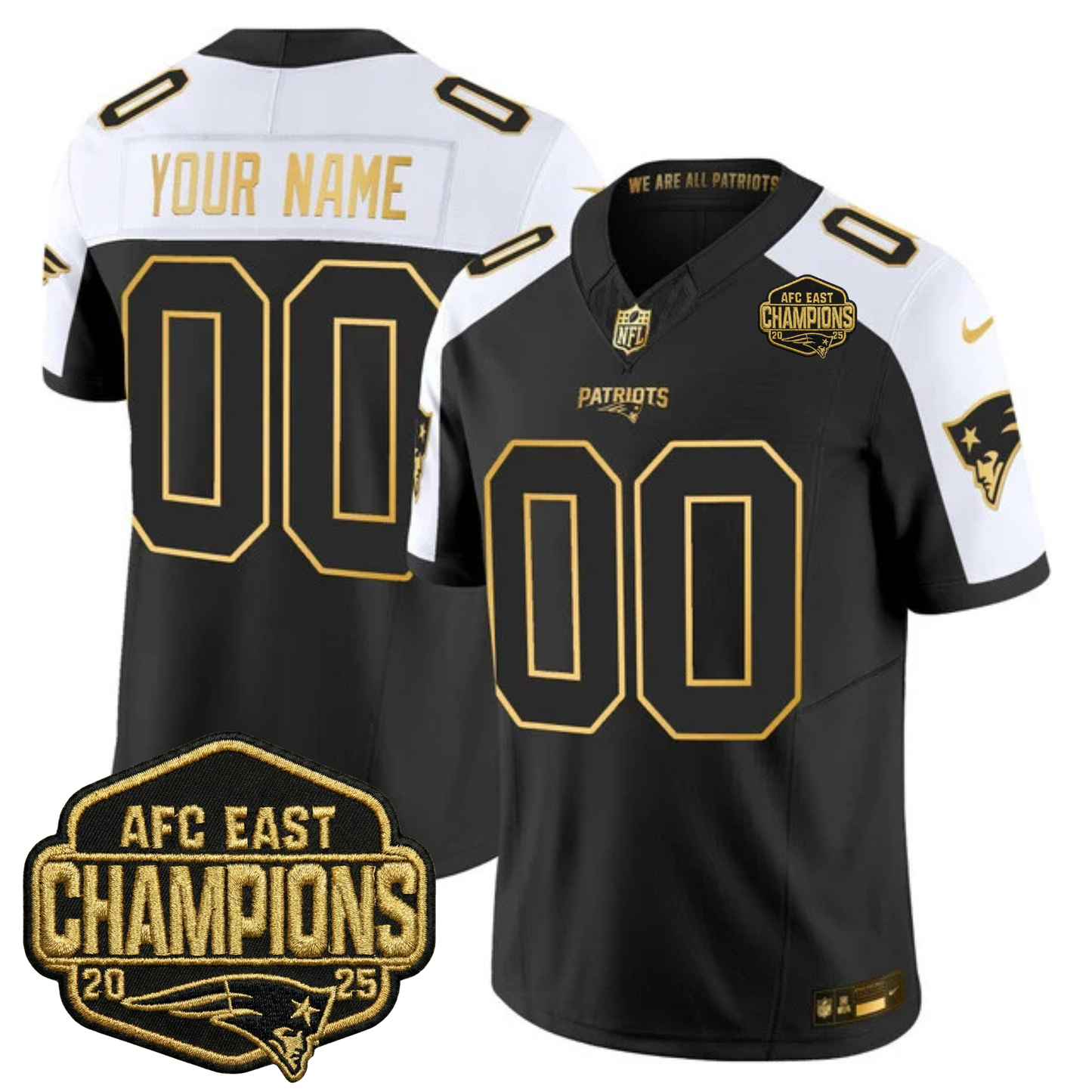 NE 2025 AFC East Champions Gold Vapor Limited Custom Jersey - All Stitched