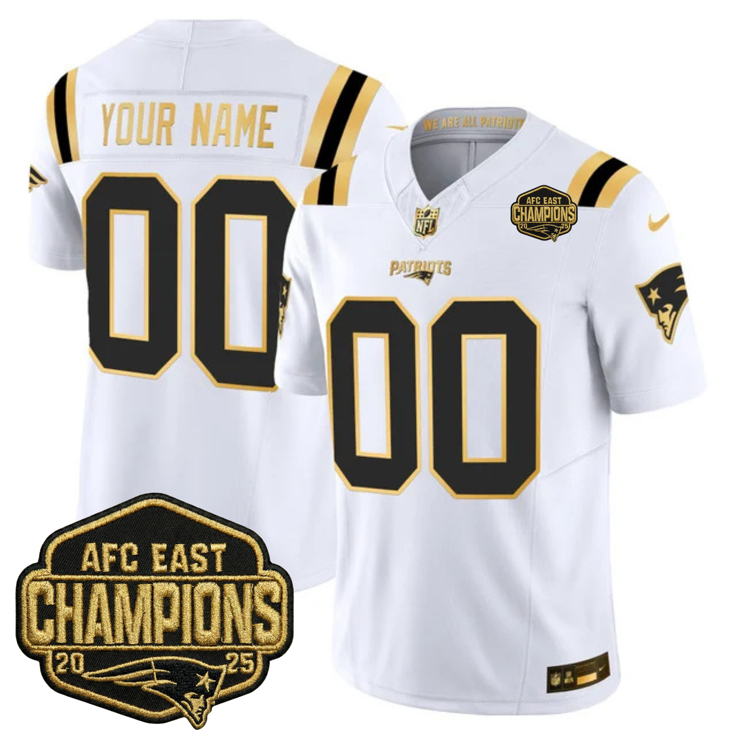 NE 2025 AFC East Champions Gold Vapor Limited Jersey - All Stitched