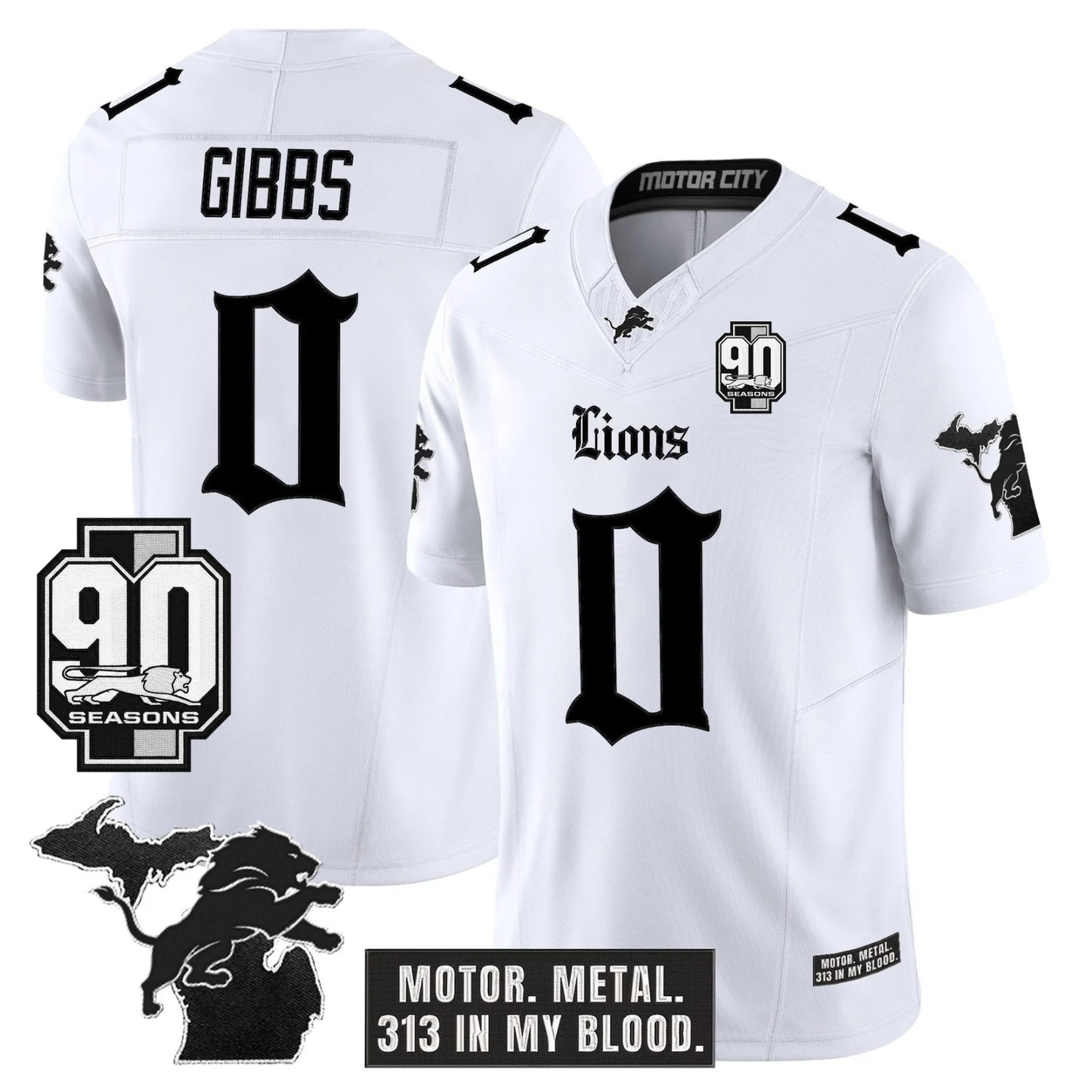 DET 'Gothic Motor Grit Edition' 90th Season Patch Vapor Limited Jersey - All Stitched