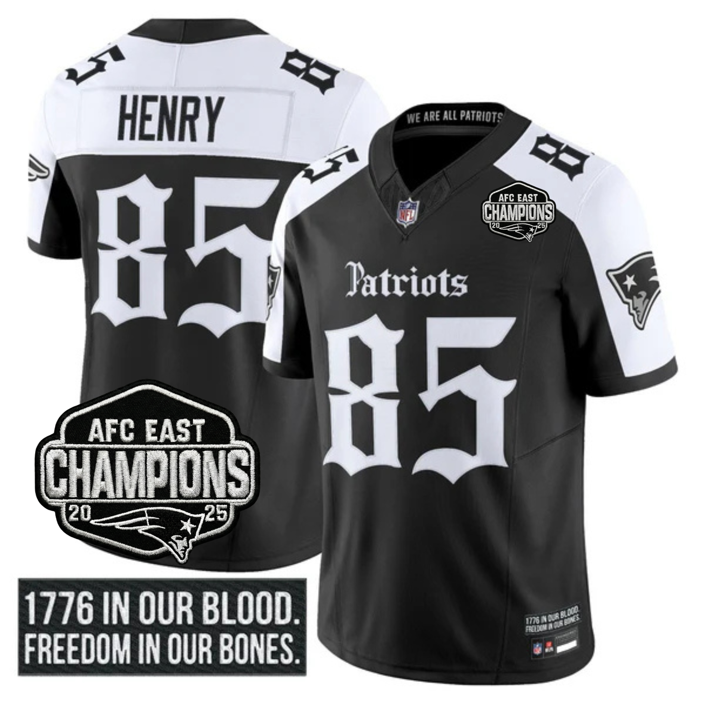 NE 'Gothic Revolution Edition' AFC East Champions Patch Vapor Limited Jersey - All Stitched