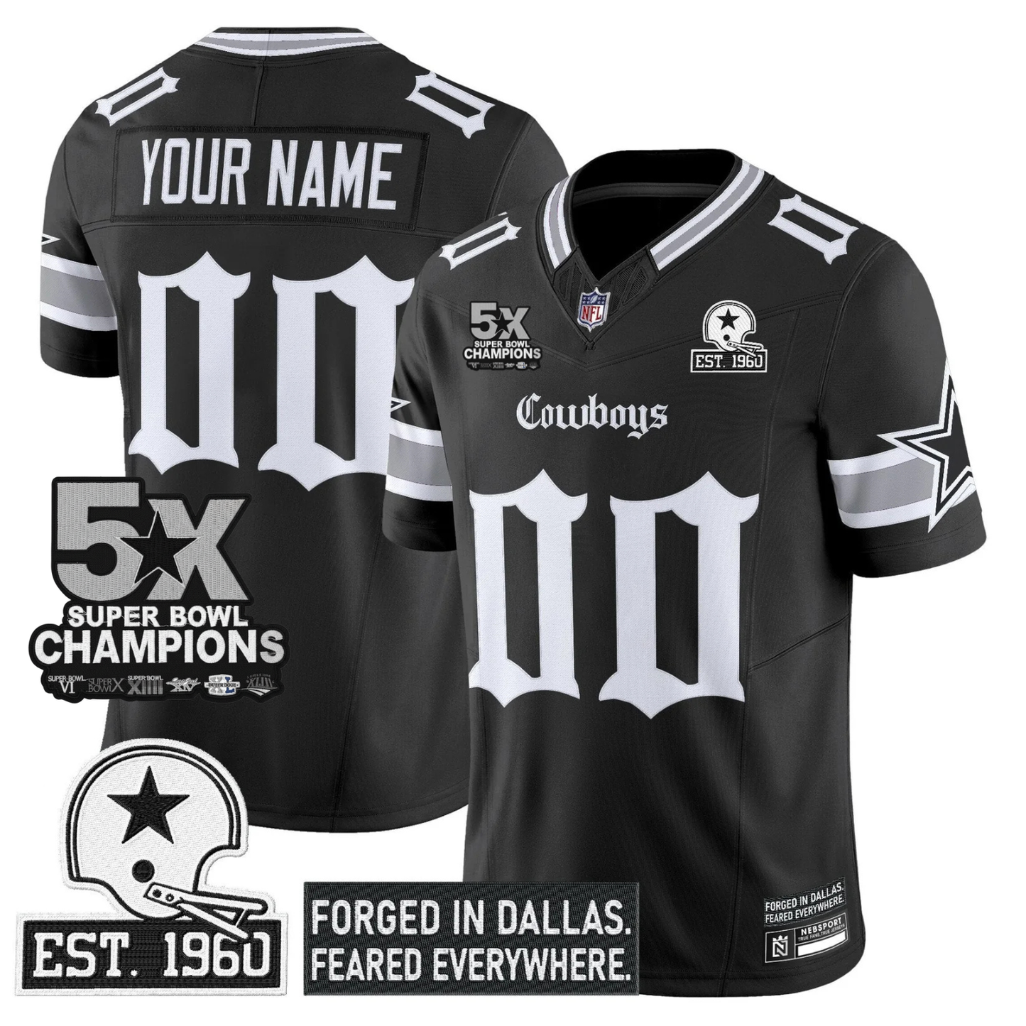 DAL 'Gothic Lone Star Edition' 5x Champions Patch Vapor Limited Jersey - All Stitched