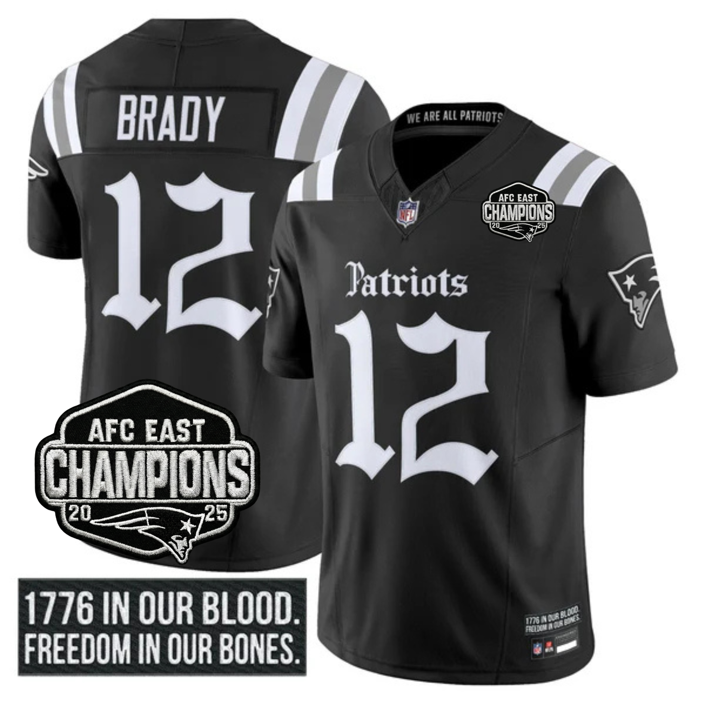 NE 'Gothic Revolution Edition' AFC East Champions Patch Vapor Limited Jersey - All Stitched