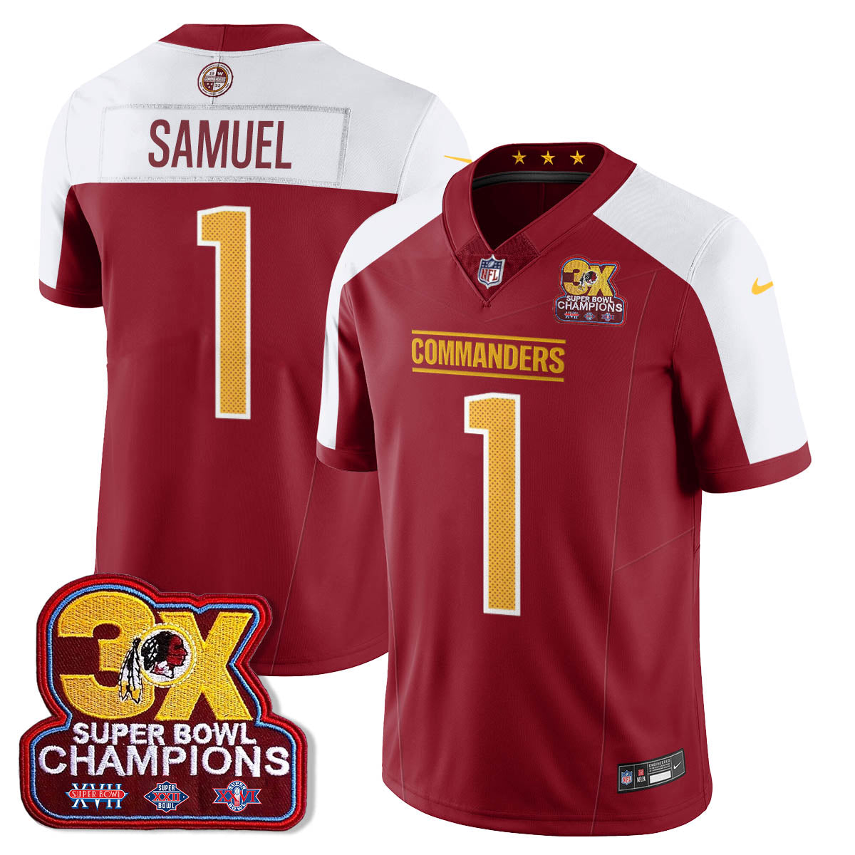 WAS 3-Time Champions Patch Vapor Limited Jersey - All Stitched