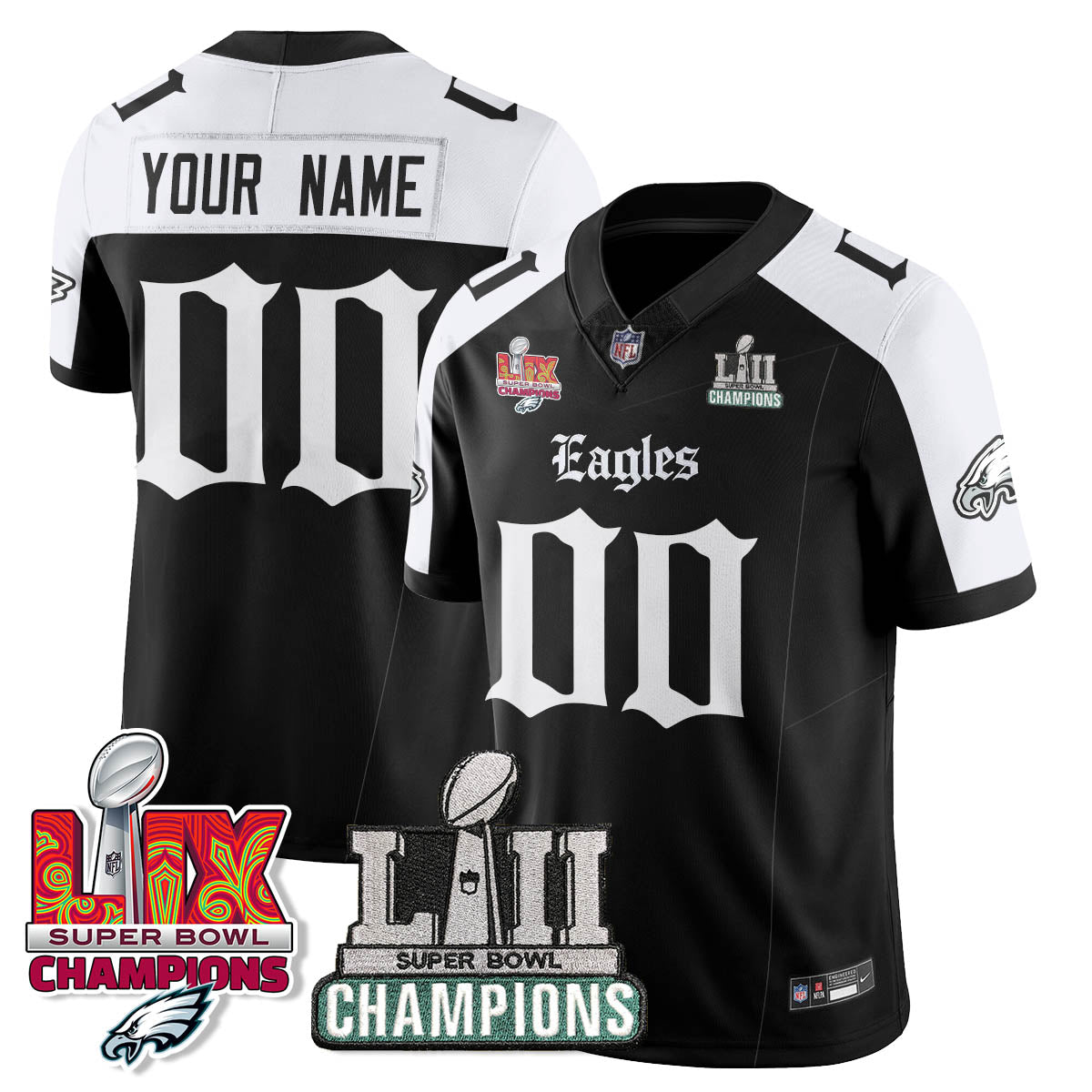 PHI 'Gothic Philly' LII-LIX Super Bowl Champions Vapor Limited Custom Jersey - All Stitched