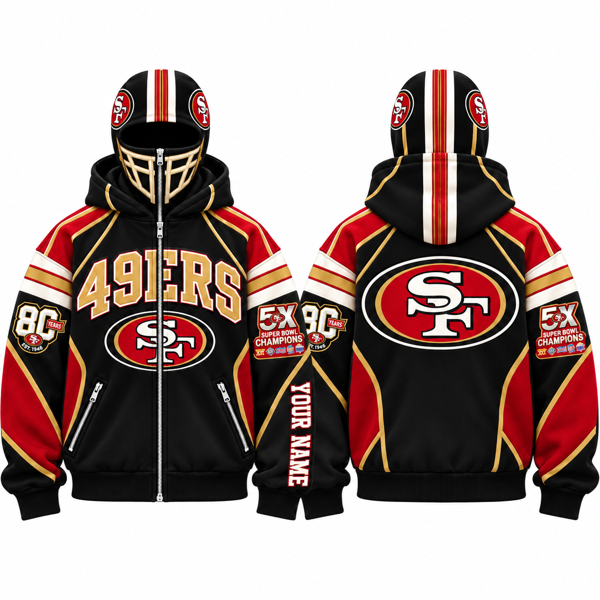 SF Streetwear Style Personalized Mask Zip Up Hoodie - Printed V2