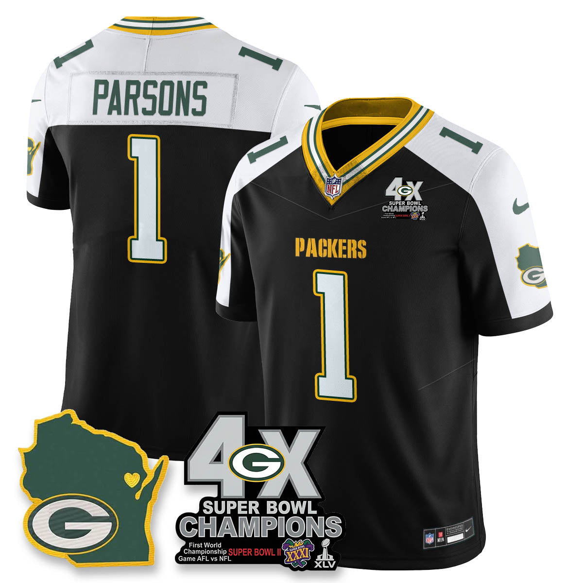 GB 4-Time Champions Patch Vapor Limited Jersey - All Stitched