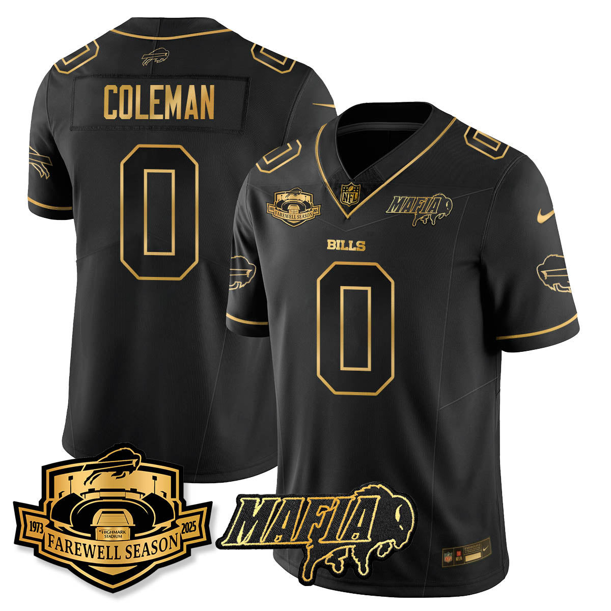 BUF 2025 Bills Mafia Patch Gold Vapor Limited Jersey - All Stitched