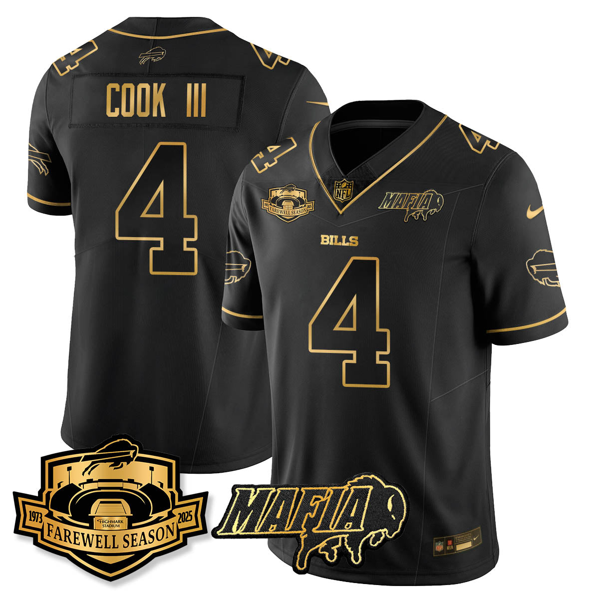 BUF 2025 Bills Mafia Patch Gold Vapor Limited Jersey - All Stitched