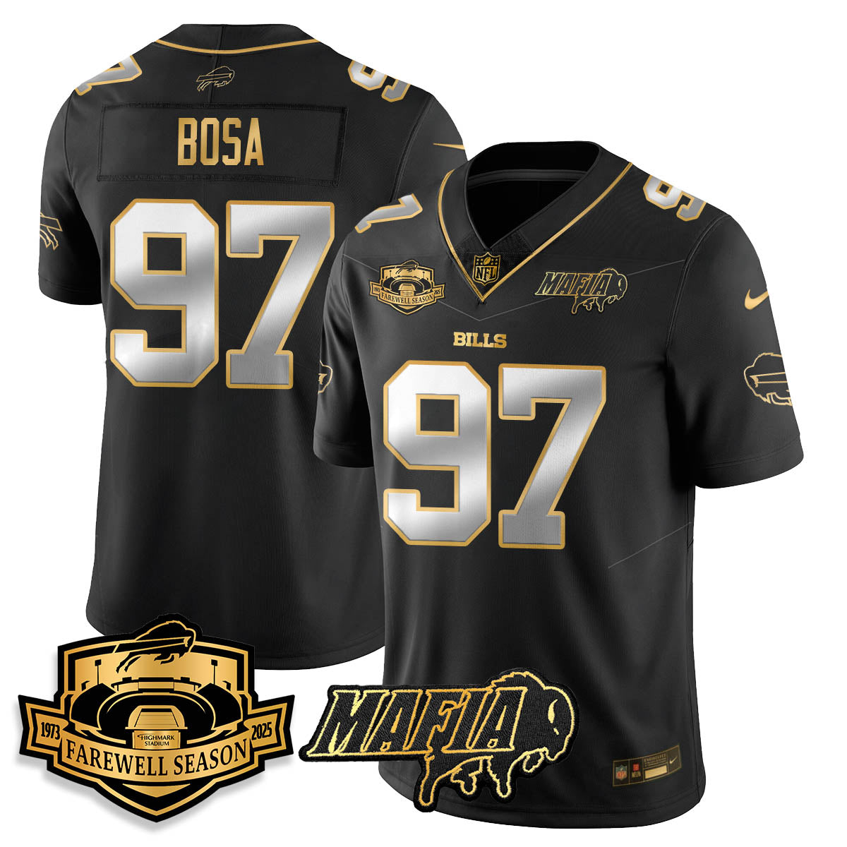 BUF 2025 Bills Mafia Patch Gold Vapor Limited Jersey - All Stitched