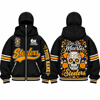 PIT Día de los Muertos Style Personalized Mask Zip Up Hoodie - Printed