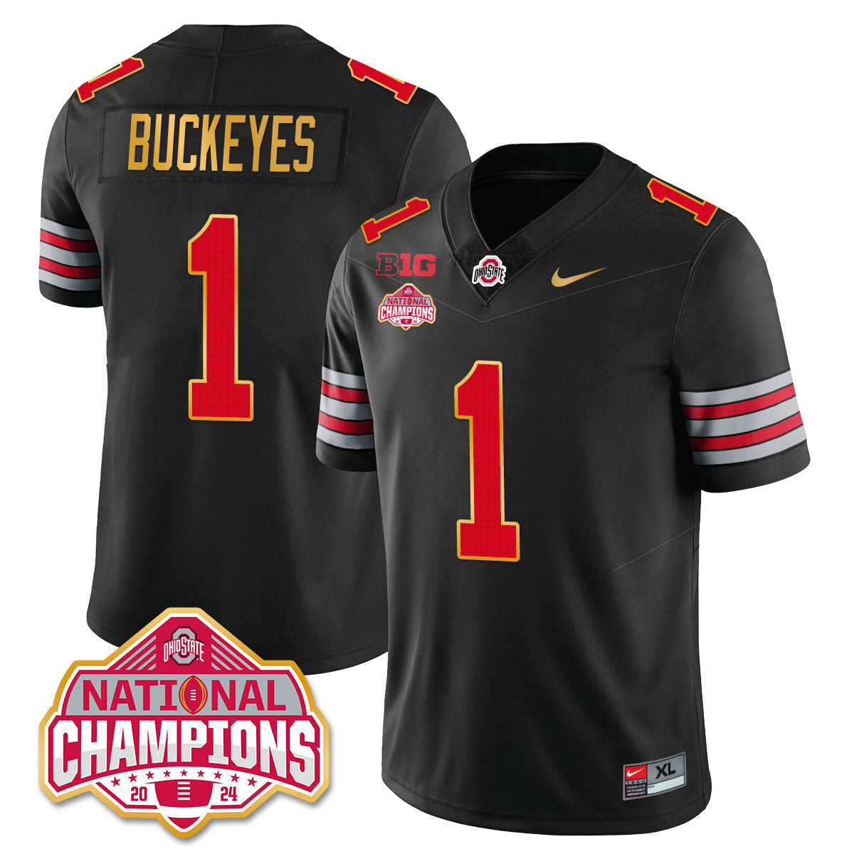 OSU 'Heritage Stripe' 2025 CFP Patch - National Champions Gold Jersey - All Stitched