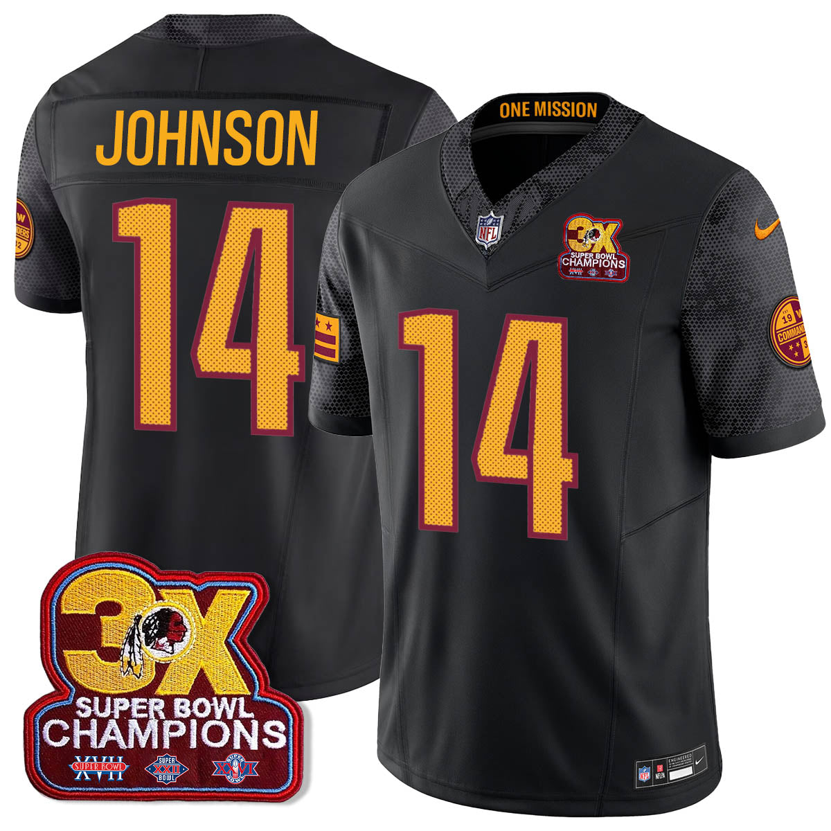 WAS 3-Time Champions Patch Vapor Limited Jersey - All Stitched