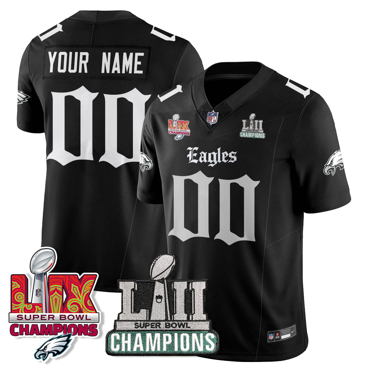 PHI 'Gothic Philly' LII-LIX Super Bowl Champions Vapor Limited Custom Jersey - All Stitched