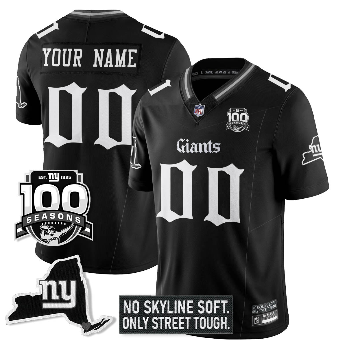 Custom NYG 100th Seasons 'Gothic Gotham Edition' Vapor Limited Jersey - All Stitched
