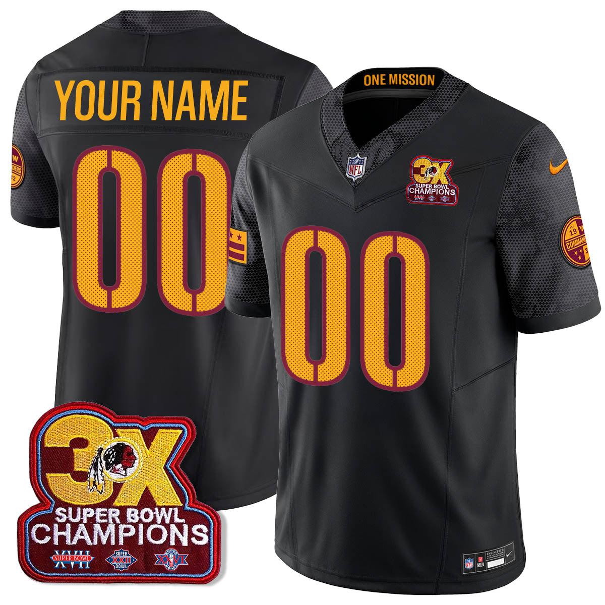 Custom WAS 3-Time Champions Patch Vapor Limited Jersey - All Stitched