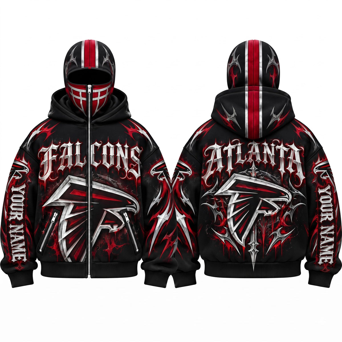 ATL Gothic Style Personalized Mask Zip Up Hoodie - Printed