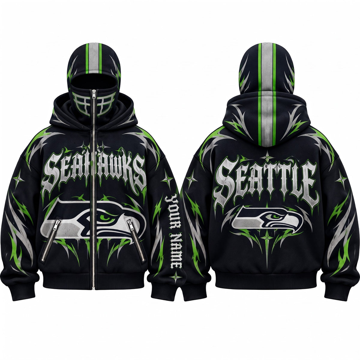SEA Gothic Style Personalized Mask Zip Up Hoodie - Printed