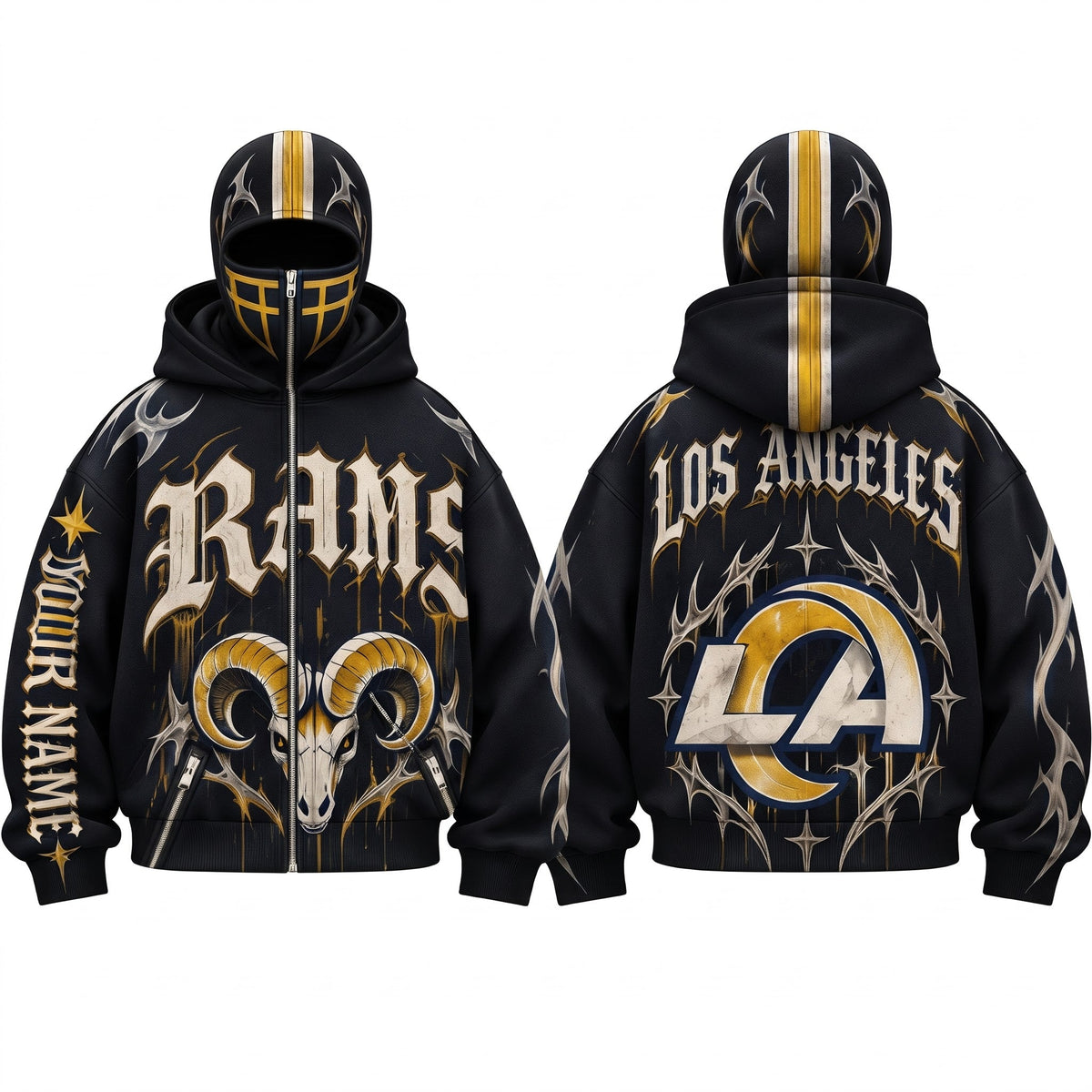 LAR Gothic Style Personalized Mask Zip Up Hoodie - Printed