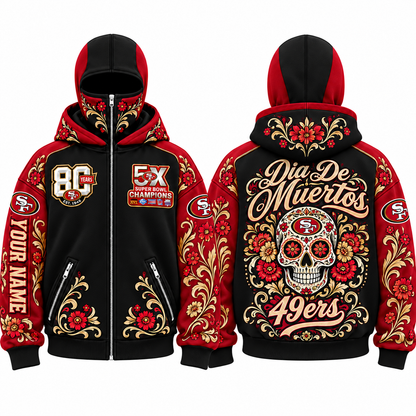 SF Día de los Muertos Personalized Mask Zip Up Hoodie - Printed V2