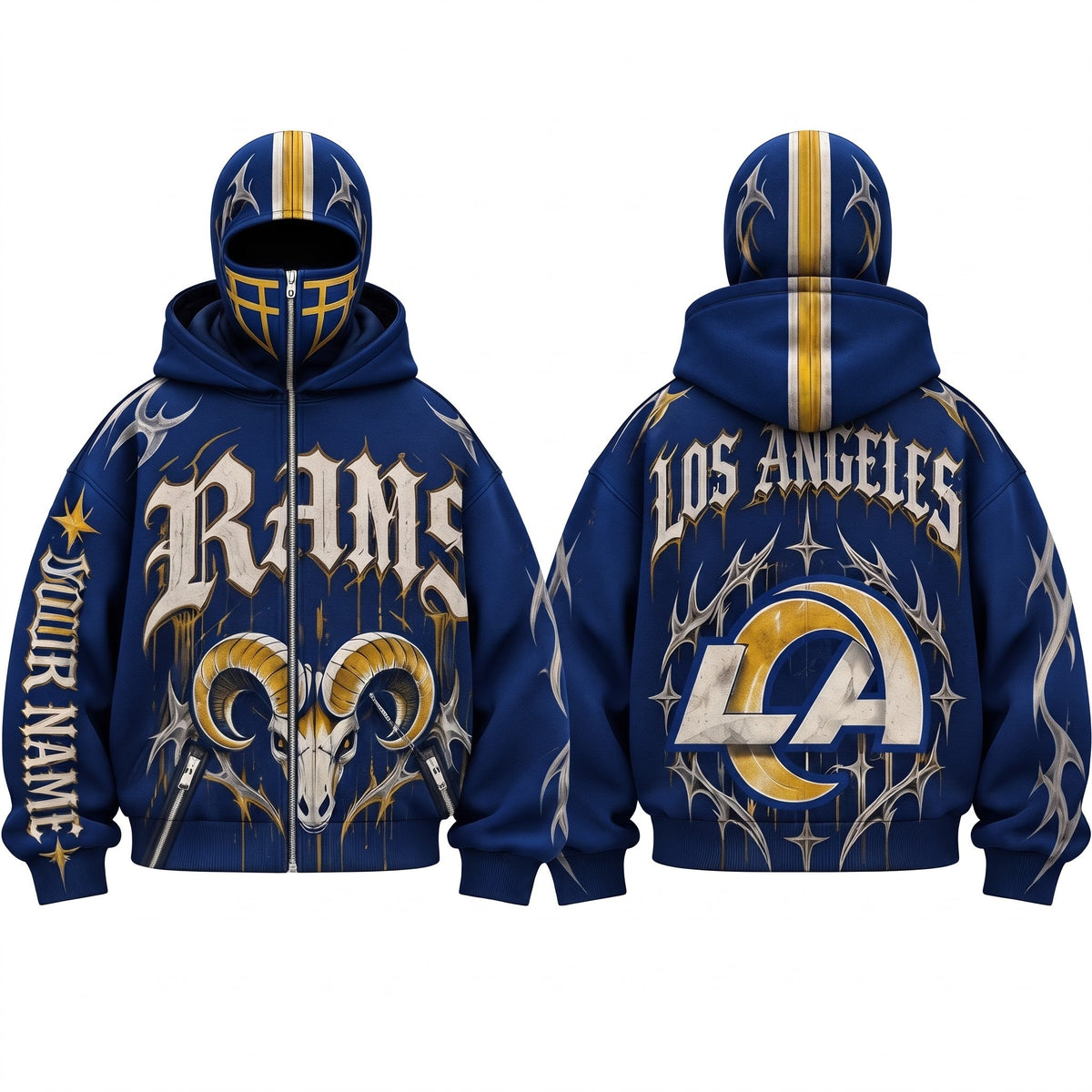 LAR Gothic Style Personalized Mask Zip Up Hoodie - Printed