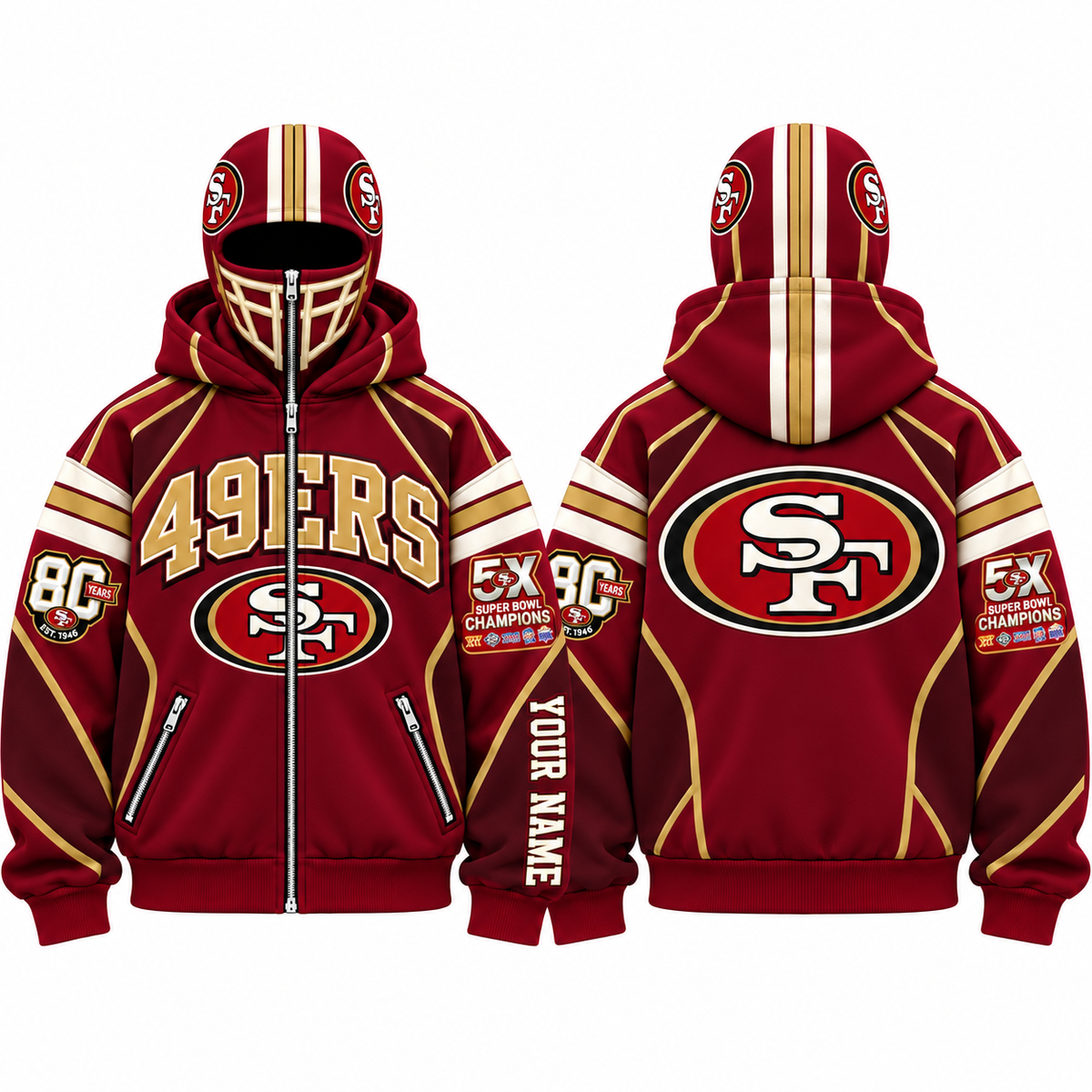 SF Streetwear Style Personalized Mask Zip Up Hoodie - Printed V2