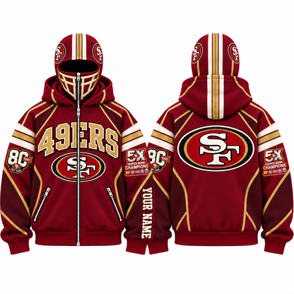 SF Streetwear Style Personalized Mask Zip Up Hoodie - Printed V2