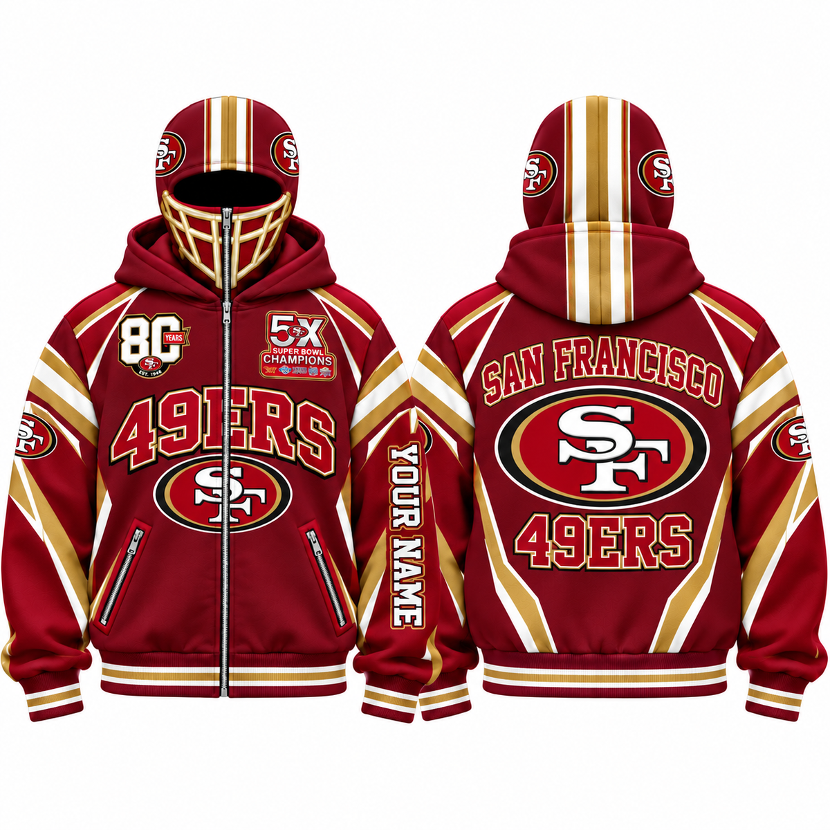 SF Streetwear Style Personalized Mask Zip Up Hoodie - Printed V1
