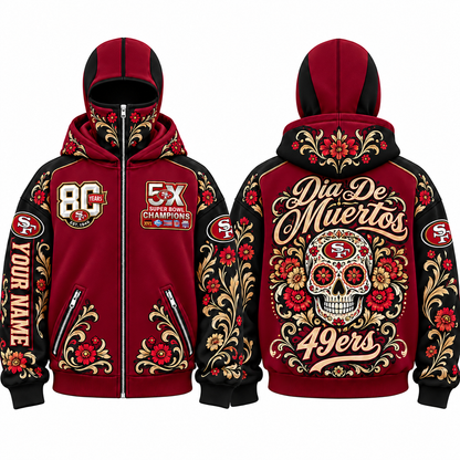SF Día de los Muertos Personalized Mask Zip Up Hoodie - Printed V2