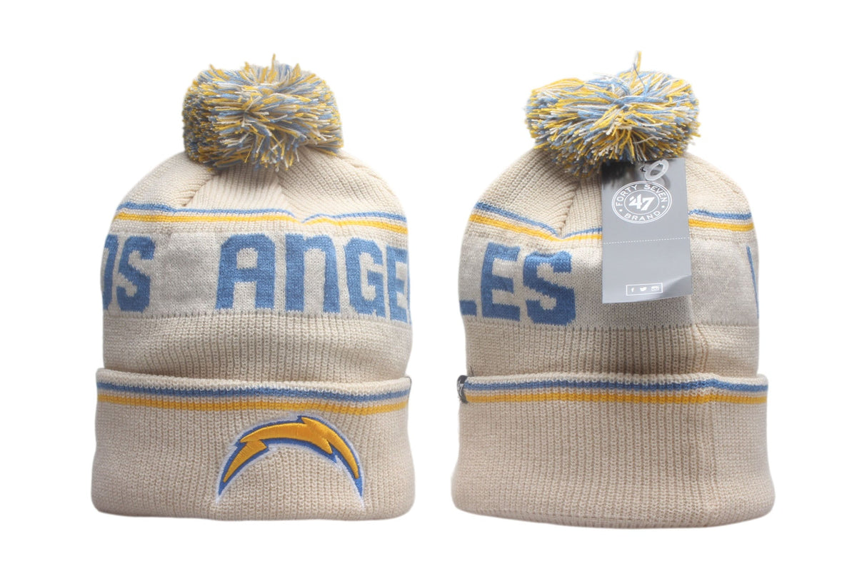 Los Angeles Chargers Cuffed Knit Hat with Pom - Embroidered Patch