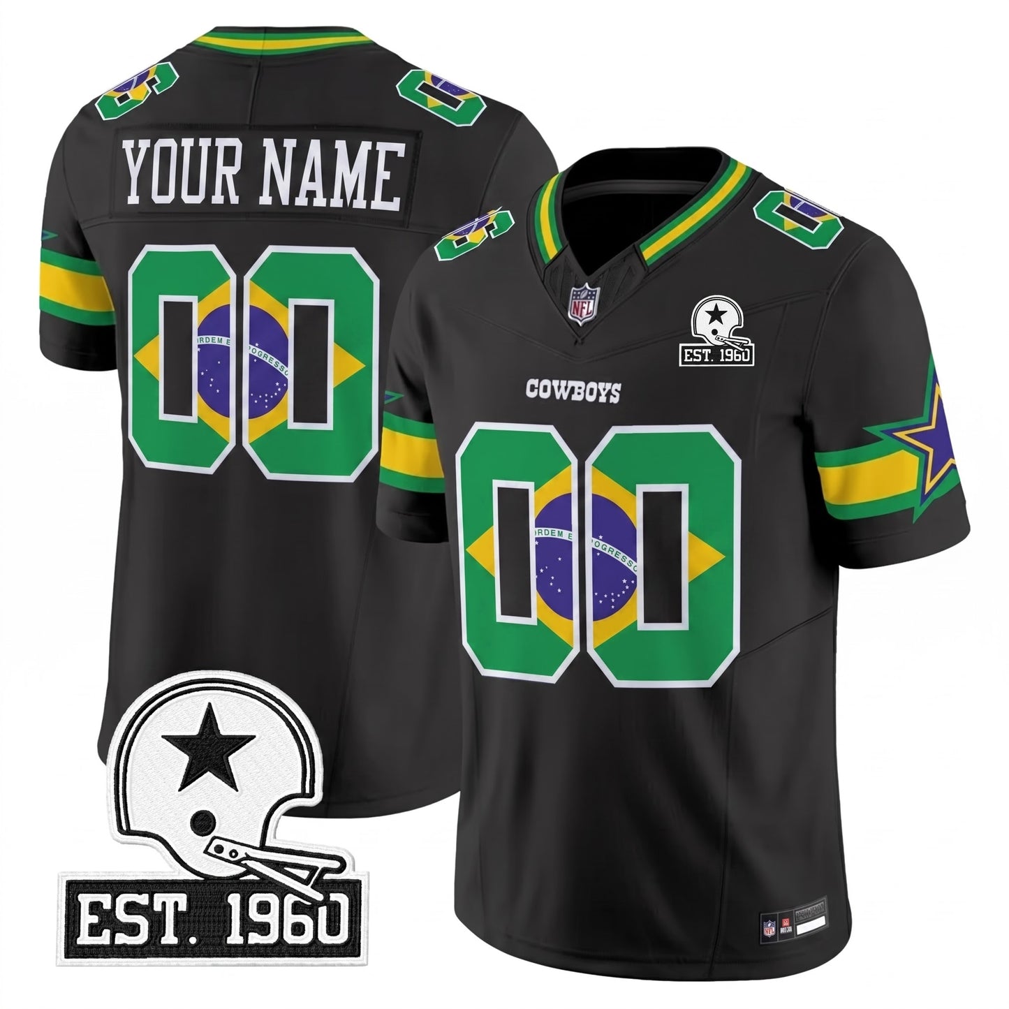 DAL Brazil Black Custom Jersey - Stitched