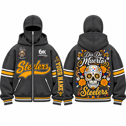 PIT Día de los Muertos Style Personalized Mask Zip Up Hoodie - Printed