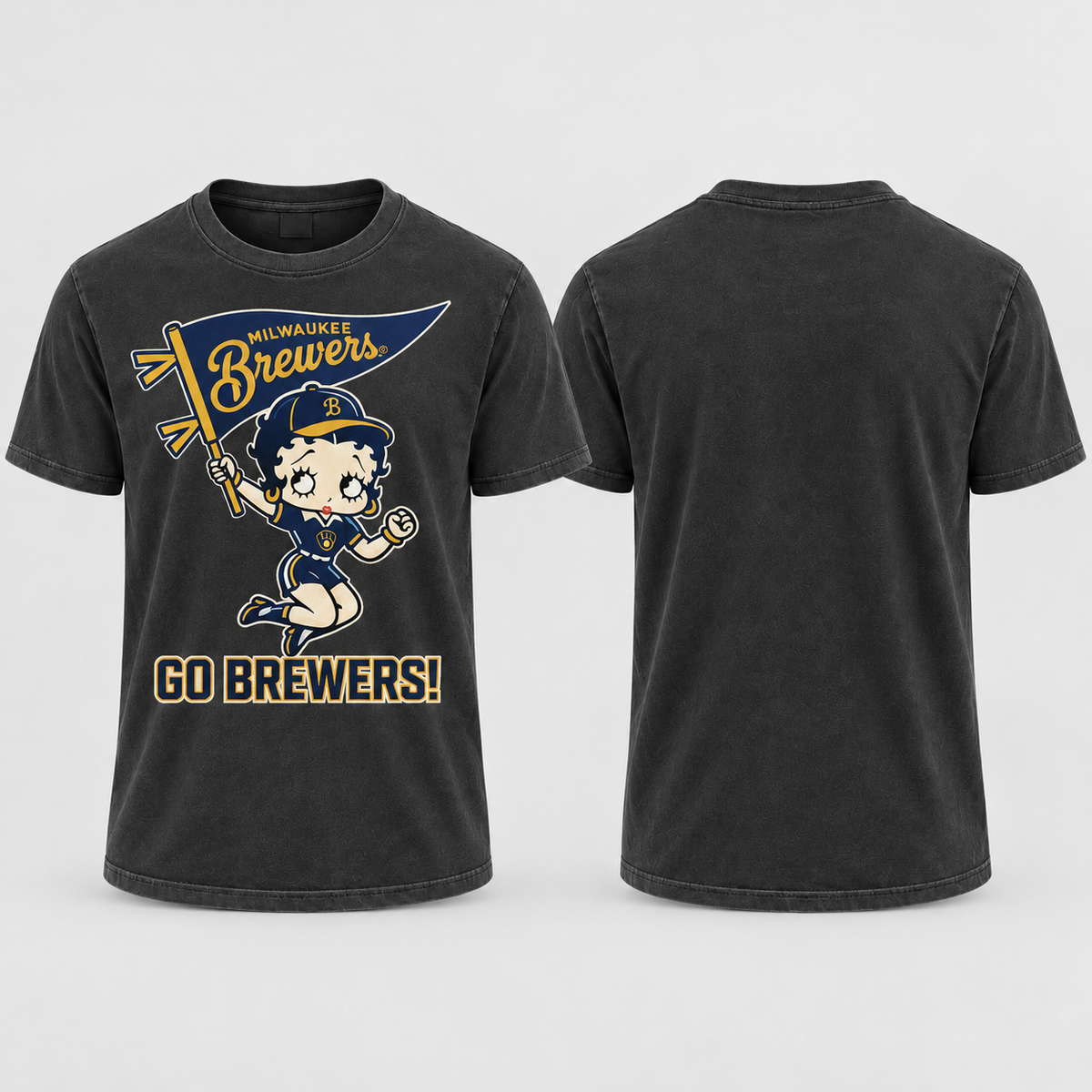 MIL Baseball Girl Go Brewers Washed T-Shirt - Printed