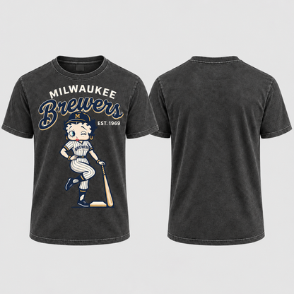 MIL Baseball Girl Washed T-Shirt - Printed
