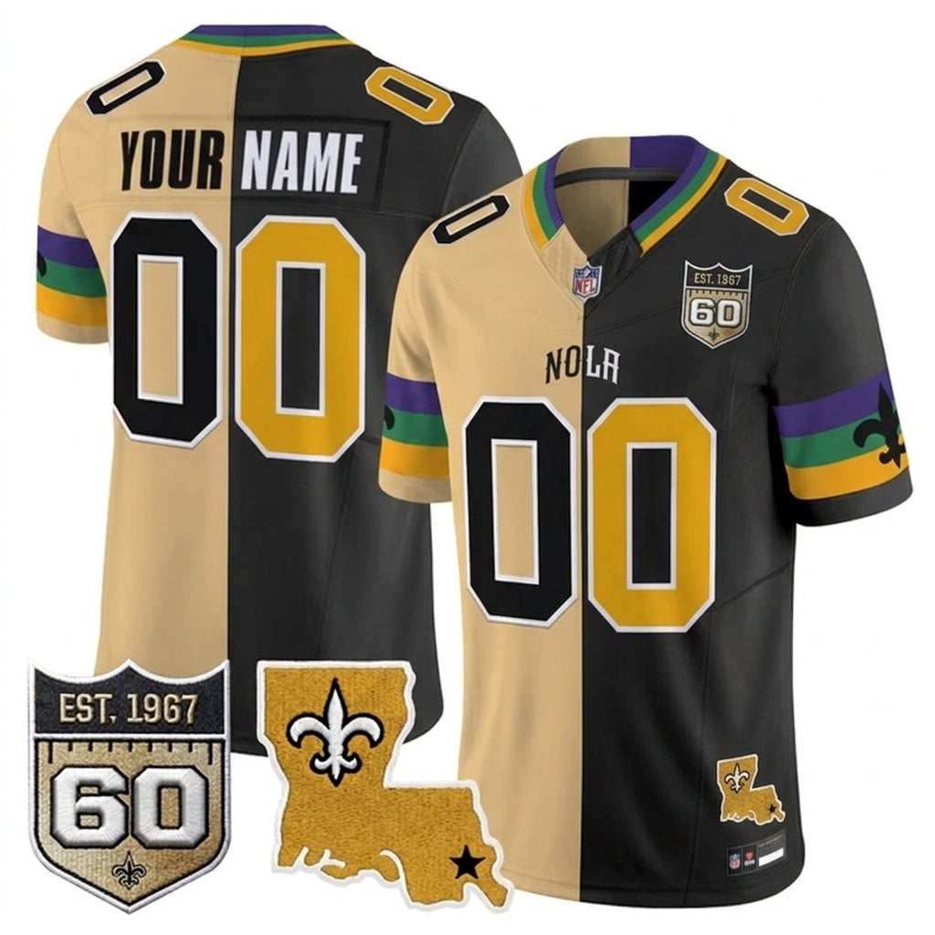 Saints 2026 New Orleans City Vapor Limited Custom Split Jersey - 60th Anniversary Patch - Stitched n8